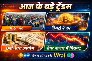 आज के बड़े ट्रेंड्स: भारत बंद, क्रिप्टो बूम, 8वां वेतन आयोग और शेयर मार्केट अपडेट (Breaking News 2026)
